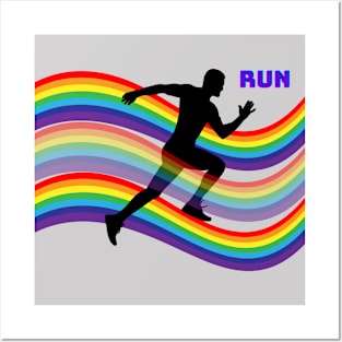 Silhouette sprint on rainbow Posters and Art